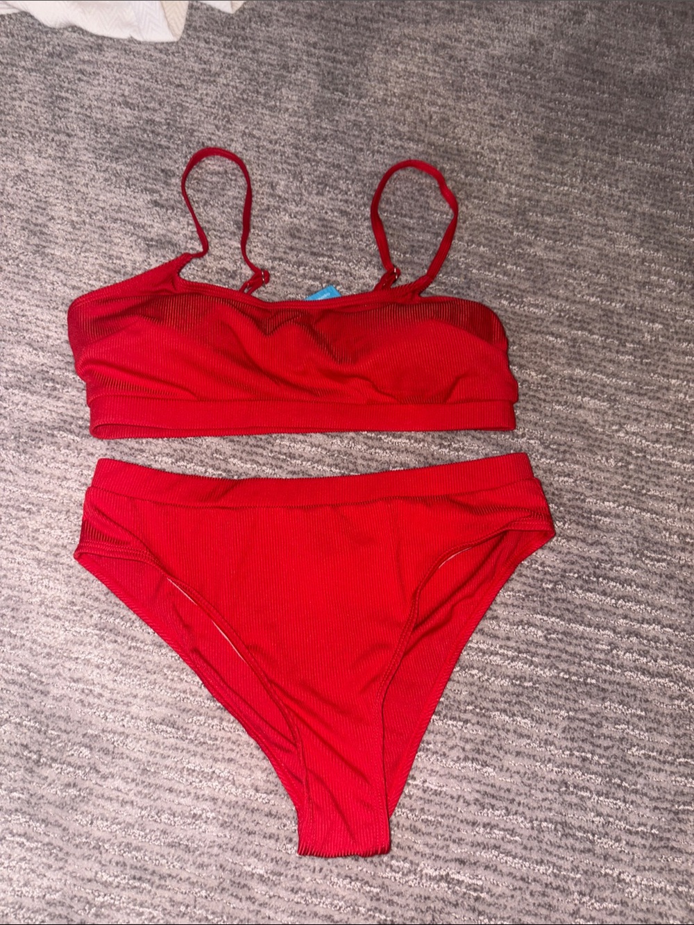 Cupshe Red Ribbed Bandeau Bikini Set